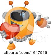 Poster, Art Print Of Orange Cyborg Robot Mascot Character Holding A Heart