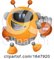 Poster, Art Print Of Orange Cyborg Robot Mascot Character Gesturing Stop