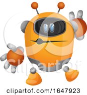 Poster, Art Print Of Orange Cyborg Robot Mascot Character Whistling