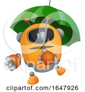 Poster, Art Print Of Orange Cyborg Robot Mascot Character With An Umbrella