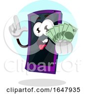 Poster, Art Print Of Cell Phone Mascot Character Holding Cash Money