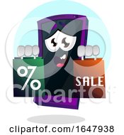 Poster, Art Print Of Cell Phone Mascot Character Holding Shopping Bags