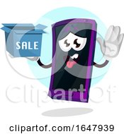 Poster, Art Print Of Cell Phone Mascot Character Holding A Sale Box