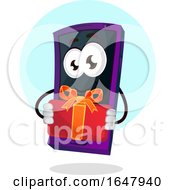Poster, Art Print Of Cell Phone Mascot Character Holding A Gift