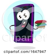 Poster, Art Print Of Cell Phone Mascot Character Holding A Stack Of Books
