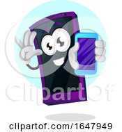Cell Mascot Character Holding Another Phone