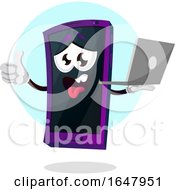 Poster, Art Print Of Cell Phone Mascot Character Holding A Laptop