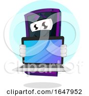 Poster, Art Print Of Cell Phone Mascot Character Showing A Laptop Screen