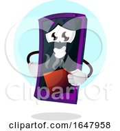 Cell Phone Mascot Character Holding A Coffee Mug