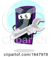 Poster, Art Print Of Cell Phone Mascot Character Holding A Spanner Wrench