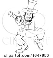 Poster, Art Print Of Cartoon Black And White St Patricks Day Leprechaun Playing A Fiddle