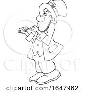 Cartoon Black And White St Patricks Day Leprechaun Playing A Flute