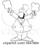 Poster, Art Print Of Cartoon Black And White St Patricks Day Leprechaun Holding Shamrocks