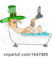 Cartoon St Patricks Day Leprechaun Taking A Bath