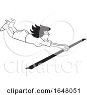 Poster, Art Print Of Cartoon Black And White Business Woman Crossing The Finish Line
