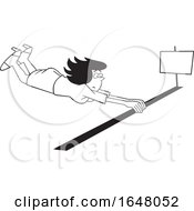 Cartoon Black And White Business Woman Barely Crossing The Finish Line
