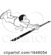 Poster, Art Print Of Cartoon Lineart Black Business Man Crossing The Finish Line