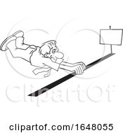 Poster, Art Print Of Cartoon Black And White Business Man Barely Crossing The Finish Line
