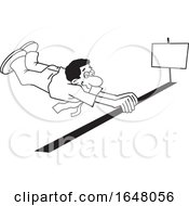 Poster, Art Print Of Cartoon Lineart Black Business Man Barely Crossing The Finish Line