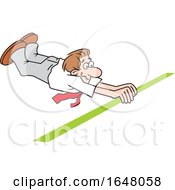 Poster, Art Print Of Cartoon White Business Man Barely Crossing The Finish Line