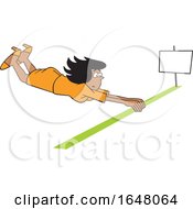 Poster, Art Print Of Cartoon Black Business Woman Barely Crossing The Finish Line