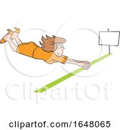 Poster, Art Print Of Cartoon White Business Woman Barely Crossing The Finish Line