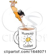 Cartoon Hispanic Woman Diving Into A Giant Coffee Mug by Johnny Sajem