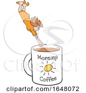 Poster, Art Print Of Cartoon White Woman Diving Into A Giant Coffee Mug