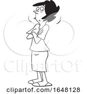 Cartoon Black And White Doubtful Woman With Folded Arms