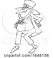 Cartoon Black And White St Patricks Day Leprechaun With A Pot Of Gold