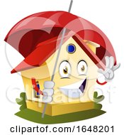 Poster, Art Print Of Home Mascot Character Holding An Umbrella