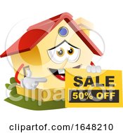 Poster, Art Print Of Home Mascot Character Holding A Sale Sign