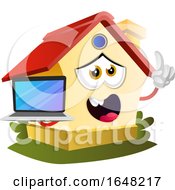 Home Mascot Character Holding A Laptop