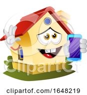 Poster, Art Print Of Home Mascot Character Holding A Cell Phone