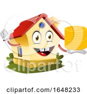 Home Mascot Character Holding Gold Coins