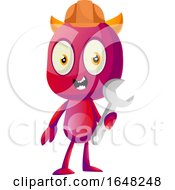 Devil Mascot Character Holding A Wrench