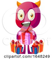 Poster, Art Print Of Devil Mascot Character Holding A Gift
