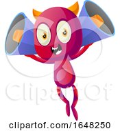 Devil Mascot Character Holding Megaphones