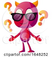 Devil Mascot Character With Question Marks And Sunglasses