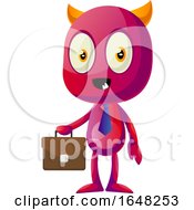 Poster, Art Print Of Business Devil Mascot Character Holding A Briefcase