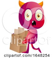 Devil Mascot Character With Boxes