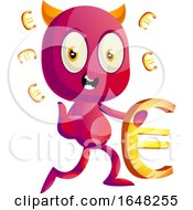 Devil Mascot Character Holding A Euro Symbol