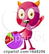 Devil Mascot Character Holding A Pie Chart