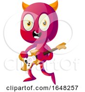 Poster, Art Print Of Devil Mascot Character Playing An Electric Guitar
