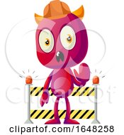 Poster, Art Print Of Devil Mascot Character At A Construction Barrier