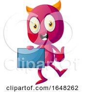 Devil Mascot Character Holding A Board