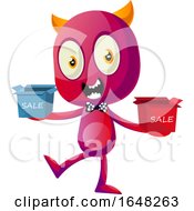 Poster, Art Print Of Devil Mascot Character Holding Sales Boxes