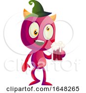 Devil Mascot Character Holding A Beer