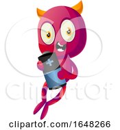 Devil Mascot Character Holding A Battery