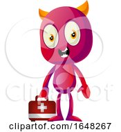 Devil Mascot Character Holding A First Aid Kit